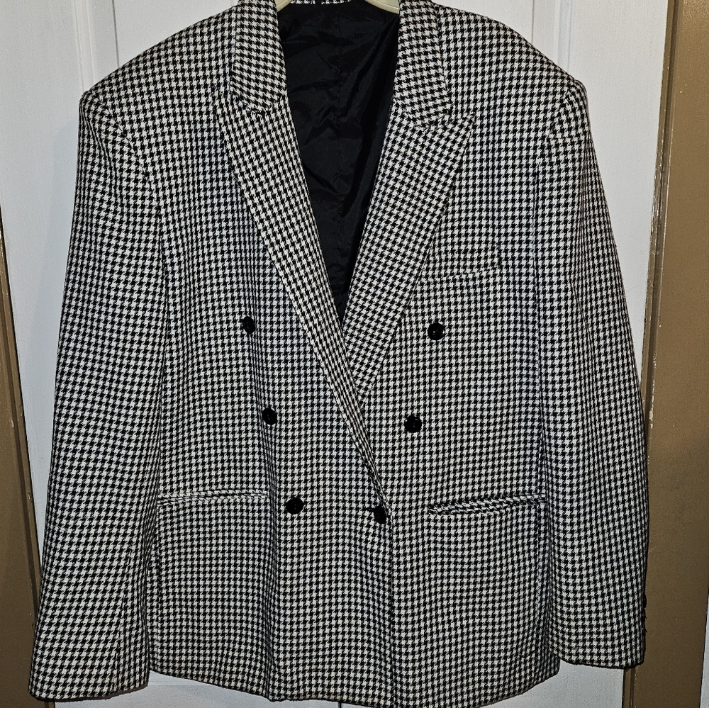 Vintage double breasted houndstooth suit coat with shoulder pads 47 inch chest